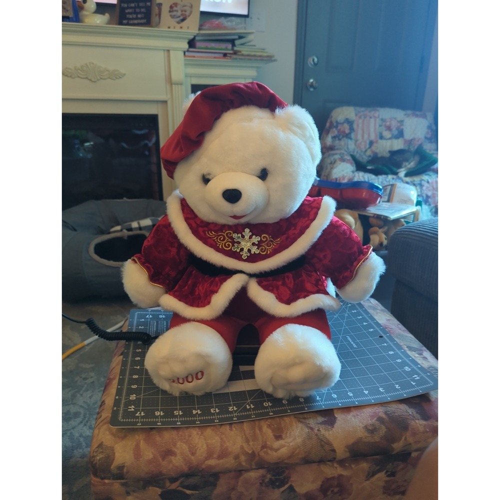 Vintage Walmart Teddy Bear Snowflake Teddy Girl 2000 Dan Dee White & Red Bear